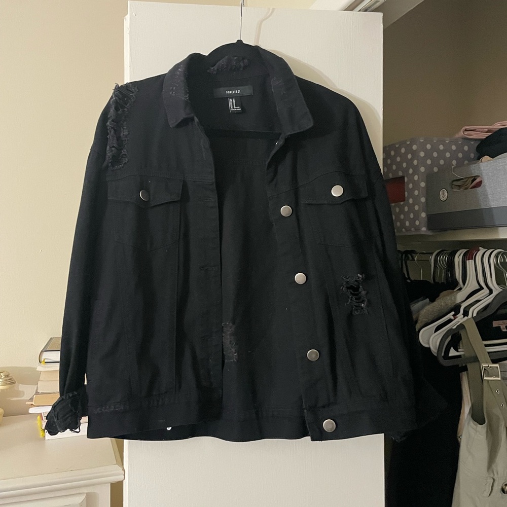 F21 distressed jean jacket